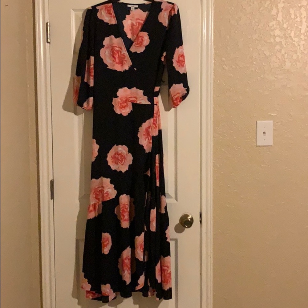 Bar III navy floral wrap dress